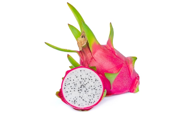 Fresh red dragon fruit isolated on white background