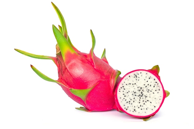 Fresh red dragon fruit isolated on white background