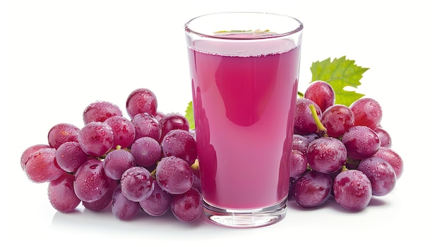 Photo fresh red grapes and a glass of grape juice on a white background