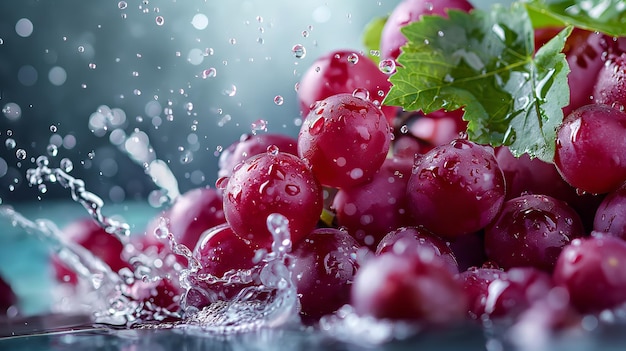 Fresh red grapes with water droplets