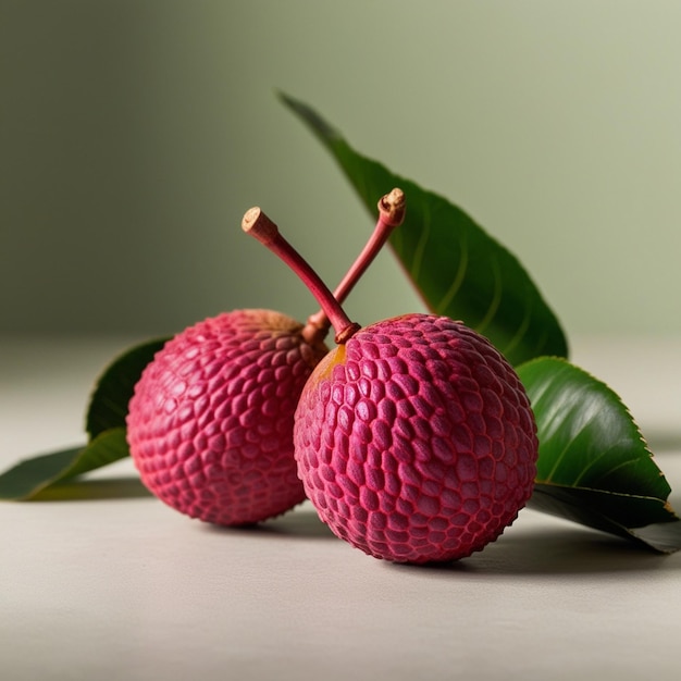 Fresh red lychee fruits with leaves on a dark background Exotic healthy AI image generator