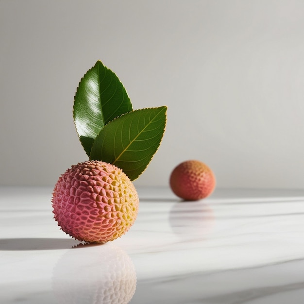 Photo fresh red lychee fruits with leaves on a dark background exotic healthy ai image generator