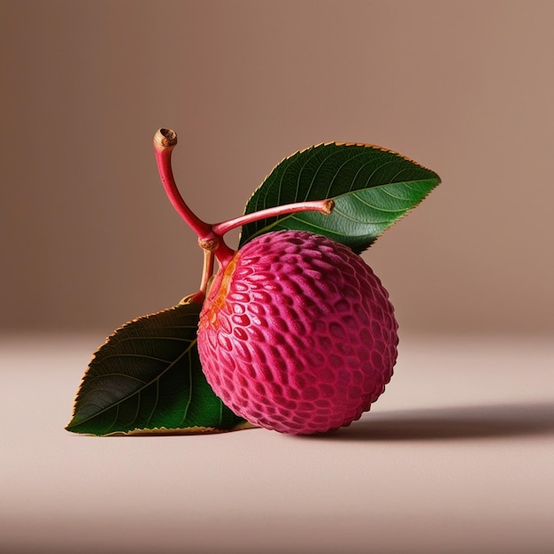 Fresh red lychee fruits with leaves on a dark background Exotic healthy AI image generator