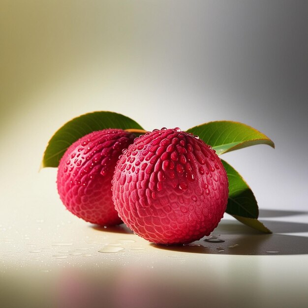 Fresh red lychee fruits with leaves on a dark background Exotic healthy AI image generator