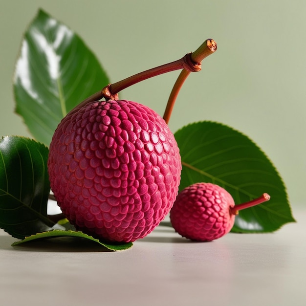 Fresh red lychee fruits with leaves on a dark background Exotic healthy AI image generator