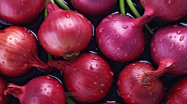 Fresh red onion garlics full background