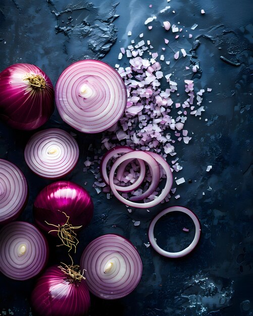 Photo fresh red onion slices food design theme