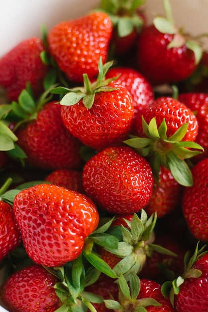 Fresh red organic strawberries closeup