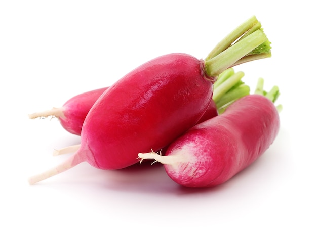 Fresh red radish isolated on white background.