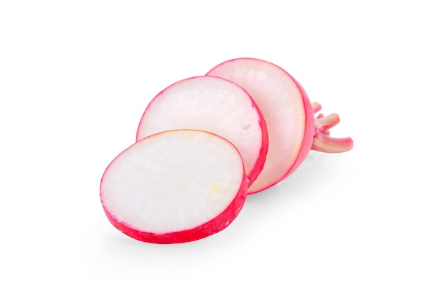 Fresh red radishes slice on white background