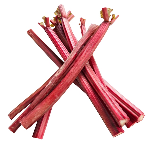 Photo fresh red rhubarb stalks isolated on white background