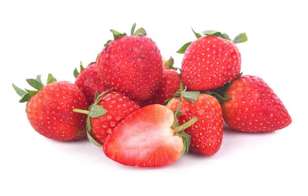 Fresh red and tasty strawberries isolated on a white background