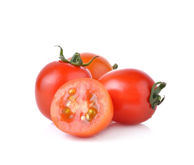 Fresh red tomatoes on white background