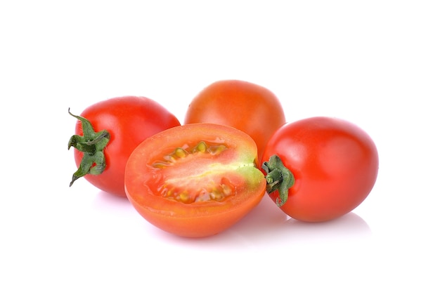 Fresh red tomatoes on white background