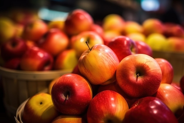 Fresh ripe apples displayed beautifully in supermarket