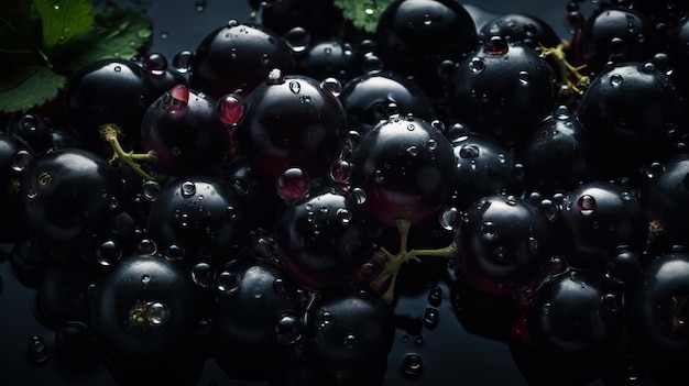 Fresh ripe blackcurrant with water drops background Berries backdrop Generative AI