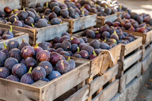 Photo fresh ripe figs in crates at mediterranean market traditional setting with fresh fruits