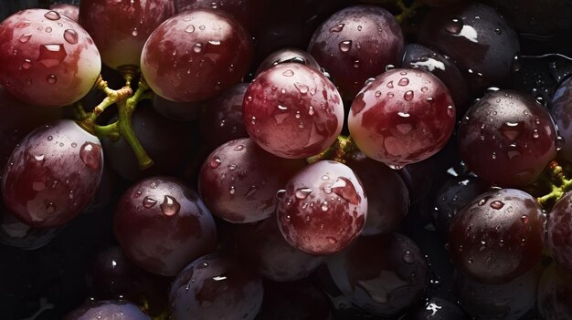 Fresh ripe grapes with water drops background Berries backdrop Generative AI