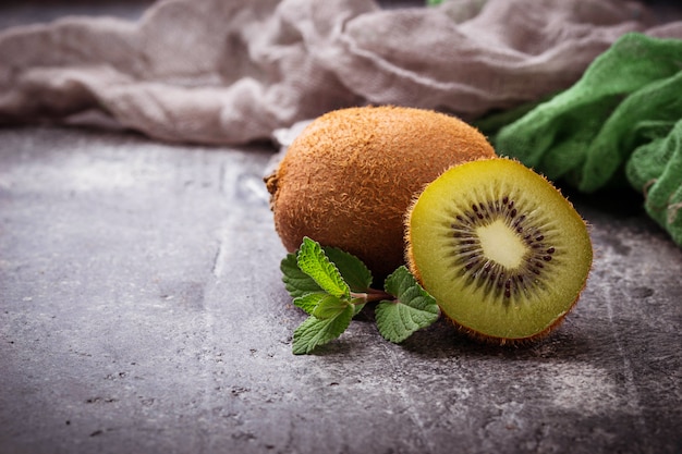 Fresh ripe kiwi and mint