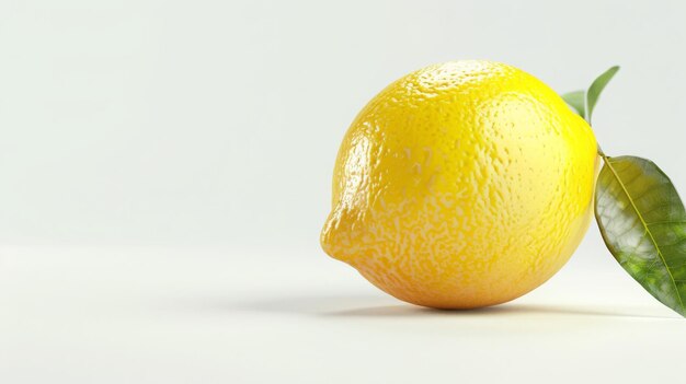 Photo fresh ripe lemon with leaf on white background citrus fruit photography