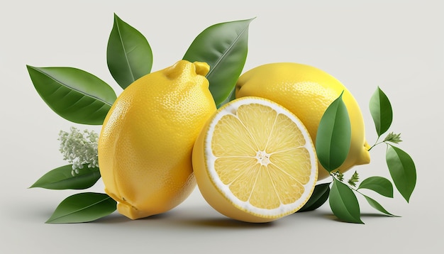 Fresh ripe lemons fruits slice white background AI Generated