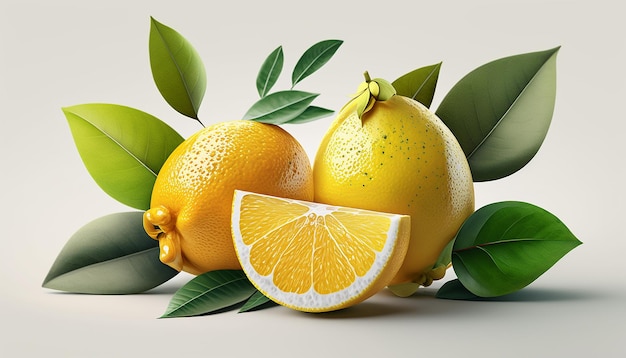 Fresh ripe lemons fruits slice white background AI Generated