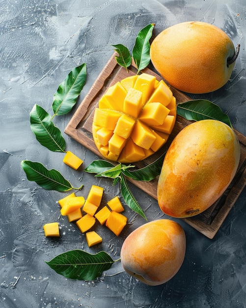 Photo fresh ripe mango fruit background for delicious juice of garden plant ai generated