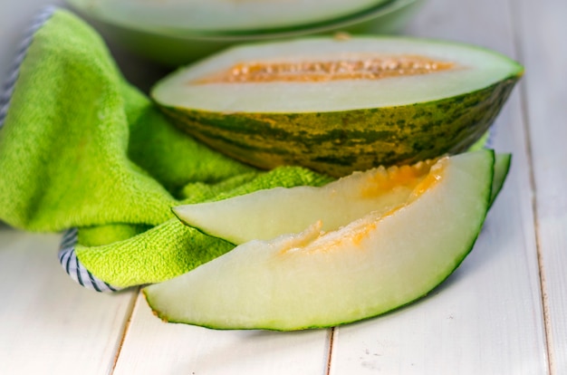 Fresh ripe melon on the table close-up