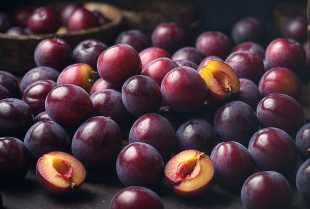 Fresh ripe plums background