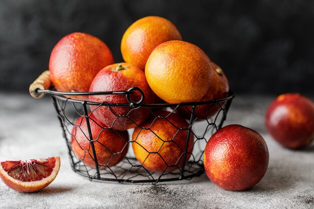 Fresh ripe red oranges. Healthy orange fruits