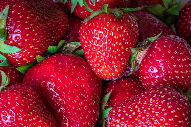 Fresh ripe strawberry close up selective focus Ripe strawberry close up Fresh strawberries