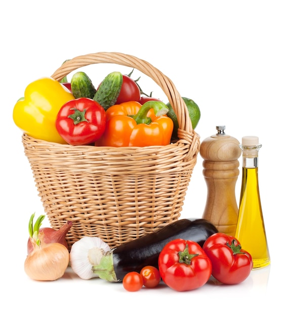 Fresh ripe vegetables in basket