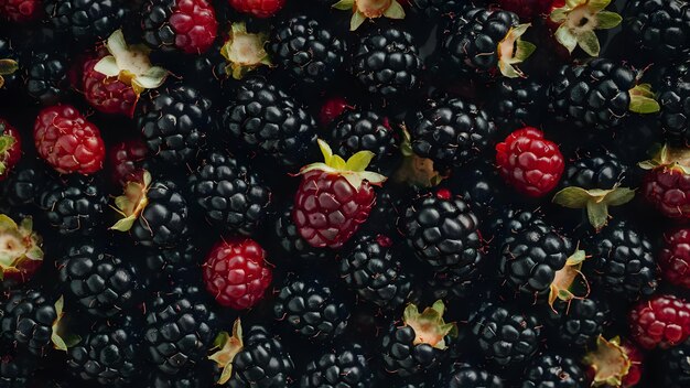 Photo fresh ripe washed blackberries background