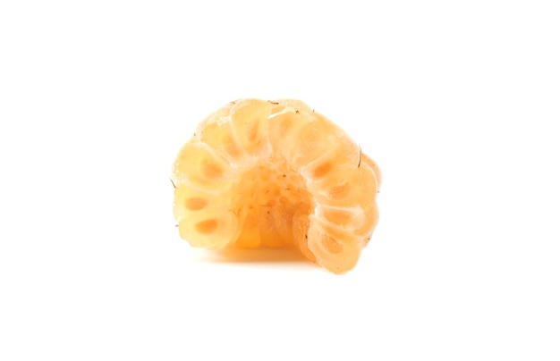 Fresh ripe yellow raspberries on a white background