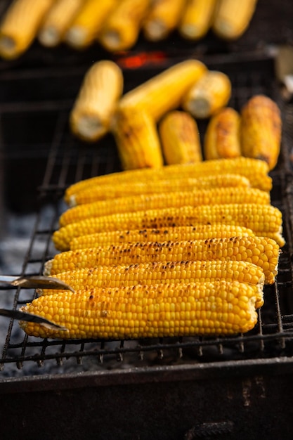 Fresh roasted or grilled corncobs. Grilled Corn for sale on the street.