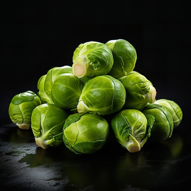 Fresh Rubine Brussels Sprouts isolated on black background