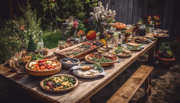 Fresh salad bowl with organic vegetables and fruit generated by AI