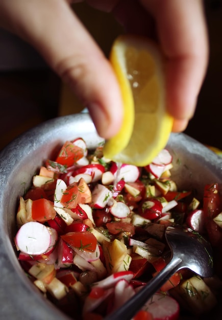 Fresh salad of ecological vegetables close up