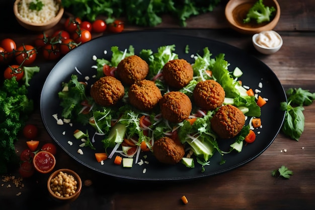 Fresh salad plate with healthy homemade falafel