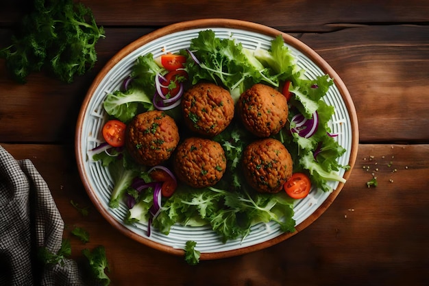 Fresh salad plate with healthy homemade falafel