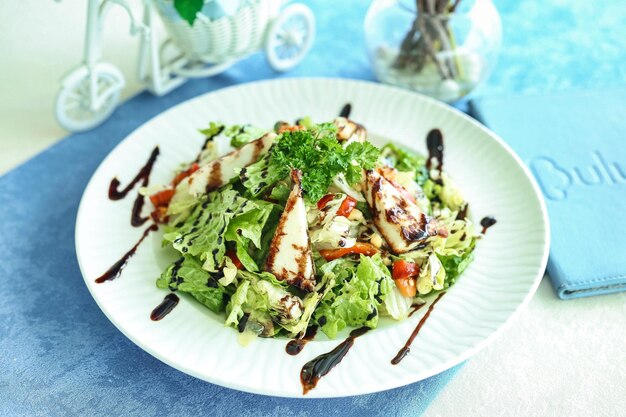 Fresh Salad on White Plate With Dressing