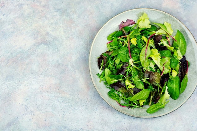 Fresh salad with mixed greens space for text