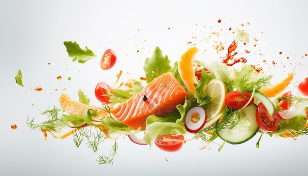 Photo fresh salad with red fish natural colors minimalist bright background shutterstock photography r