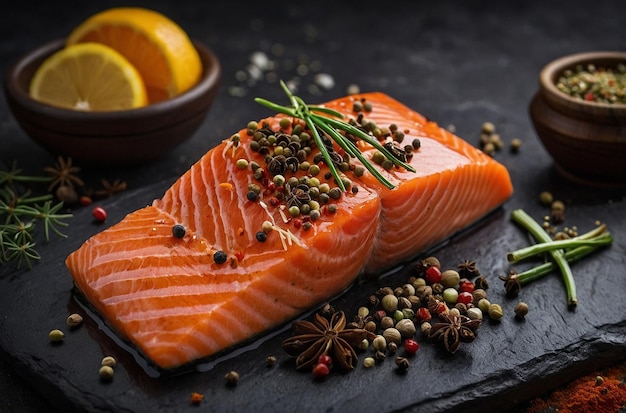 Fresh salmon steak with spices