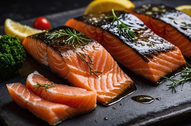 Fresh salmon steak with spices