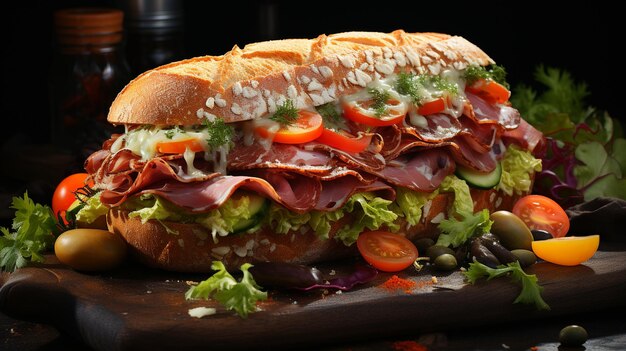 Fresh sandwiches with meat and vegetables