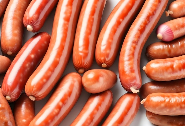 Fresh sausages on white background Panorama