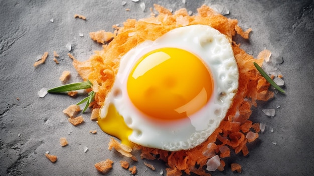 Fresh scrambled egg on gray table