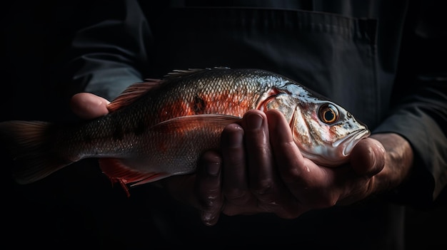 Fresh Sea Bass Catch Held by Skilled Fisherman