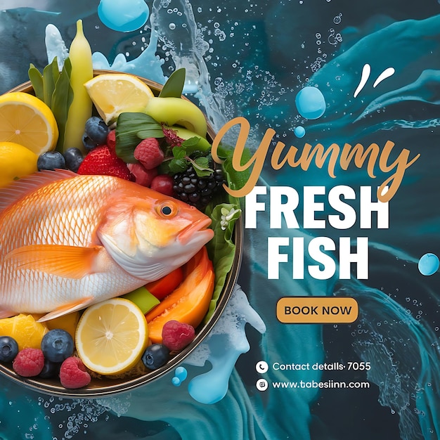 Photo fresh sea fish banner social media post template for seafood restaurants